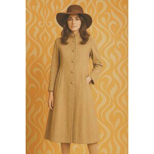 vintage 70s ULTRA SUEDE coat trench faux suede mod retro beige mid calf M